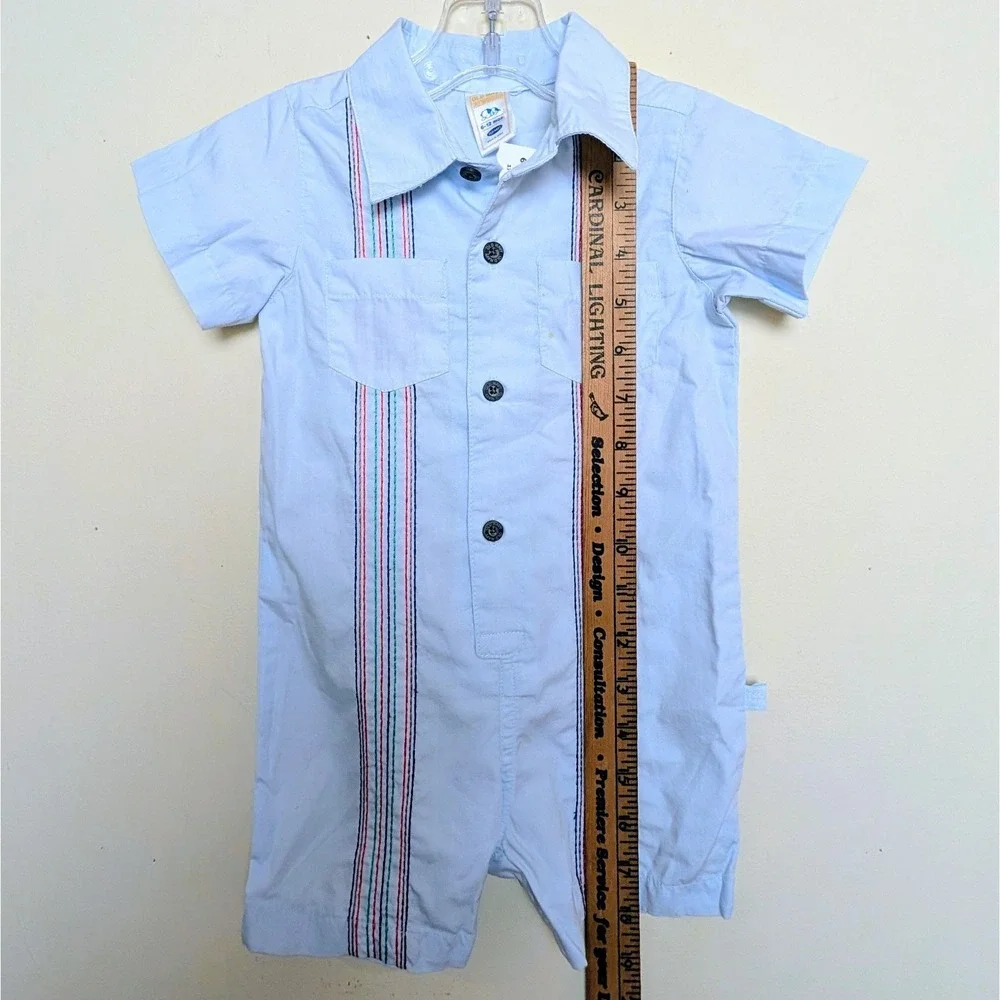 Vintage OLD NAVY Guayabera Stitched Cuban One-Piece Shorty Romper 6-12Months NWT